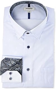 Takaku Renoma Homme Dress Shirt, Wrinkle-Resistant, Jacquard, Standard Fit, Different Fabric, Switchable, Long Sleeve, Business Shirt, Men's Shirt, Sax 110215721202233, 首回り37cm裄丈80cm