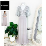 Size XL boohoo Brand Authentic 1 Maxi dress Long Plus Luxury Shiny Scales Gray/Silver Party Set