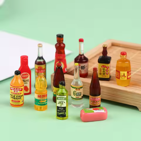 5pcs Miniature Dollhouse Kitchen Condiment Oil Vinegar Soy Sauce Detergent Model For Dollhouse Acces