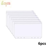 ECYOU 6Pcs 6-Hole Binder Pockets, Waterproof PVC Zipper Binder Pouches,  A6 Receipt Bag Transparent 