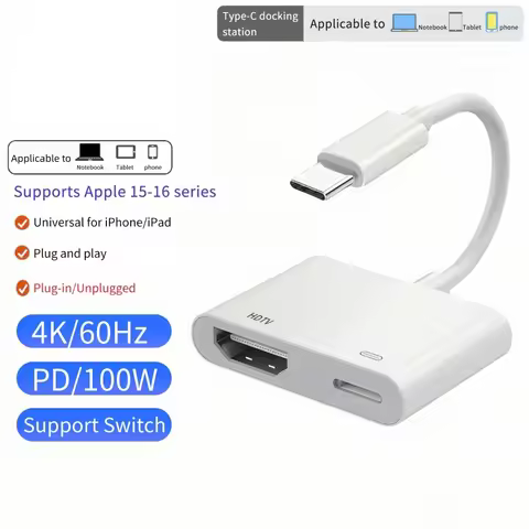 USB C to HDMI-compatible 4k 60hz 30hz Converter Adapter for iPhone 16Pro/Max,MacBook 2023,iPad Pro,i