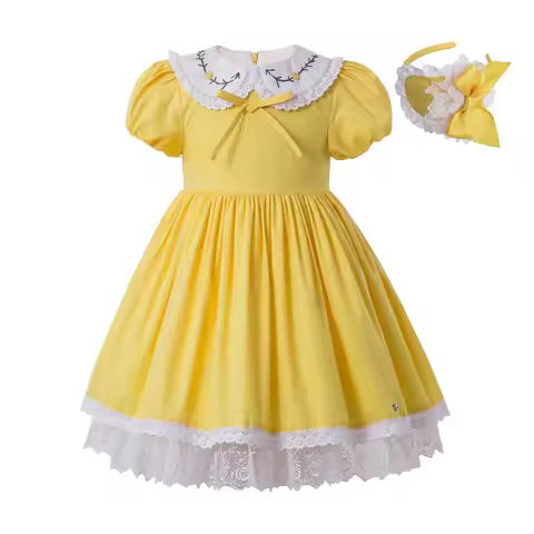 Pettigirl Summer Eid Yellow Birthday Holidays Party Elegant Dresses for Children Kids Girls Toddler 