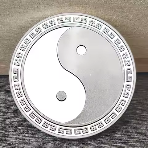 Silver Chinese Tai Chi Commemorative Coin Eight Diagrams Feng Shui Yin Yang Dragon Phoenix Lucky Col
