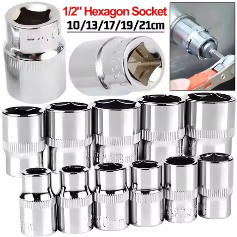 1/2" Alloy Steel Hexagon Socket Wrench Mirror Polished Car Repair Kit 10/13/17/19/21mm Torque Ratche