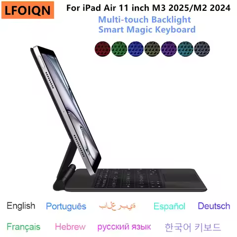 Magic Keyboard for iPad Air 11 inch M3 2025 M2 Pro 11 Tablet Smart Case Portuguese Spanish Hebrew Ar