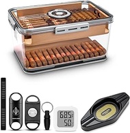 Cigar Humidor Set, Cigar Box Includes 2 Cigar Cutters, Ashtray, Punch, Hygrometer and Humidifier, De