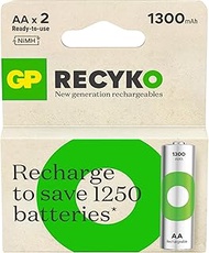 GP Batteries ReCyko 1300 AA Pen Ni-MH Rechargeable Battery, 1.2 Volt, Card of 2