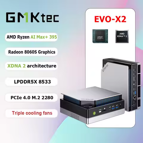 GMKtec EVO-X2 AMD R AI Max+ 395 Mini PC 16-core 32-thread 64GB LPDDR5X 1TB SSD Gaming Computer PC wi