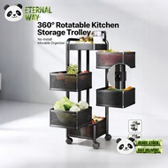 360° Rotatable Kitchen Storage Trolley No-Install Movable Organizer
