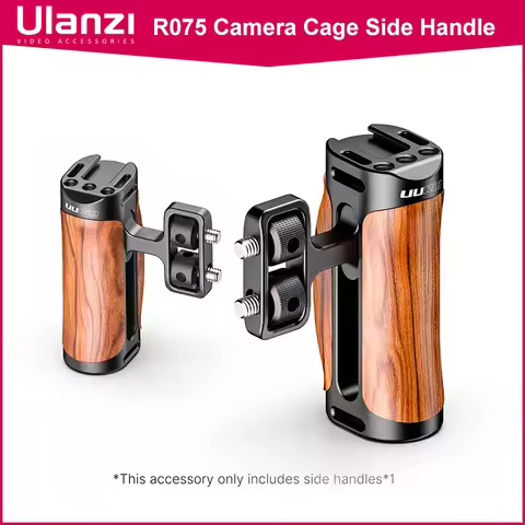 Ulanzi R075 Camera Video Handle Grip Universal Wooden Handle with Cold Shoe Mount 1/4 3/8 Thread Hol