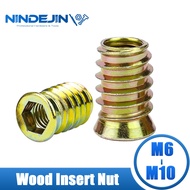 NINDEJIN Wood Insert Nut M6 M8 M10 Zinc Plated Carbon Steel Wood Threaded Nut Hexagon Wood Insert Nu