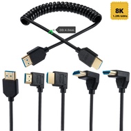 Spring Coiled HDMI Male to HDMI Male Cable, 1.2 meters, 8K@60Hz 4K@120Hz, 90 Degree HDMI 2.1 Plug fo