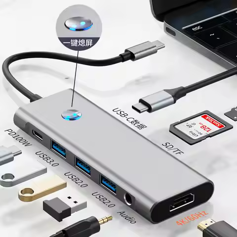 FC&EC 9-IN-1 USB C Docking Station TYPE-C HUB to HDMI 4K 60Hz with Screen off Button USB 3.0 5Gbps H