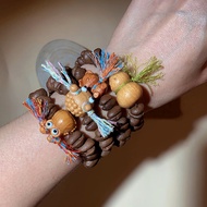 Unique Niche Fun Cute Barbie Sandalwood Fried Fur Quack Bracelet Natural Coffee Bean Bracelet Tassel