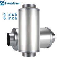 Hon&Guan 4 / 6 Inch Duct Silencer Carbon Air-filter for Inline Duct Fan in HVAC System [Silver]