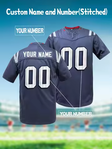 Custom Name&Number Men's Short Sleeved Rugby Jersey New England Football Embroidered T-Shirt Breatha