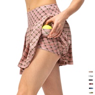 Women Sport Skort with Pockets Checks Printing High Waist Pleated Anti-glare Dance Golf Tennis Running Short Pants with Skirt