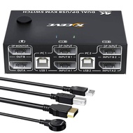 8K 4K Dual Monitor KVM Switch,Displayport 1.4 KVM Switch 2 Monitors 2 Computers Supper 8K@30Hz 4K@14