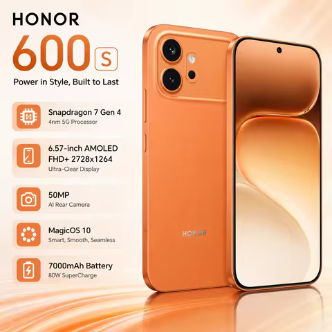 Honor 600S Phone 5G Snapdragon 7 Gen4 6.57‘AMOLED 120Hz 50MP Camera 7000 mAh 80W Charger NFC Google 