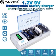 PALO LED Display Battery Charger For 1.2V Ni-MH NI-CD AA/AAA/C/D Size 9V Rechargeable Battery