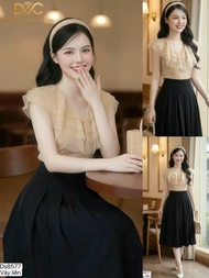 Ruffled V-Neck Dress with Pleated Skirt DS8577 - DVC fashion design