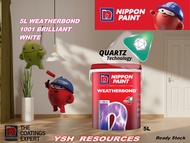 5L - Nippon Paint WeatherBond  145 White / 1001 Brilliant White - Exterior Wall Paint / Cat Dinding 