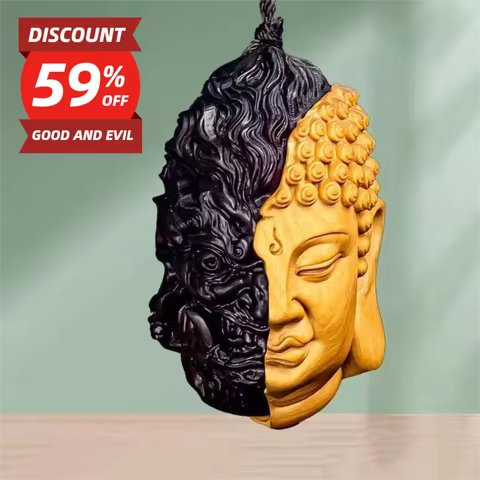Devil Satan Buddha Deity Head Carved Solid Wood Man Gift Wonderful Carved Statue Yellow Origin Woode