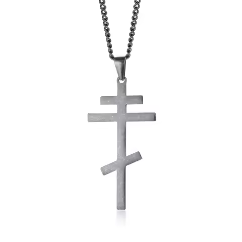 Vintage Orthodox Cross Pendant Men Necklace Christian Symbol Stainless Steel Byzantine Cross Jewelry