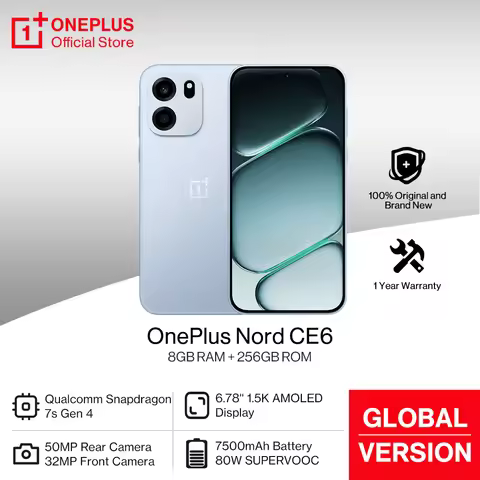 2026 New OnePlus Nord CE 6 Global Version Smartphone 6.78'' 1.5K AMOLED 144Hz Display Snapdragon 7s 