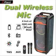 Sing-E ZQS-8248 8x2 Inch 50Watt Super Strong Bass Bluetooth Speaker Karaoke 2 Mic Wireless RGB Light