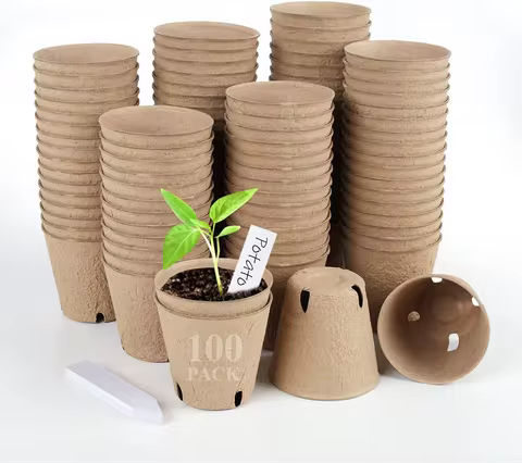 100PCS Peat Pots 3.15Inch Seed Starting Pots with Drainage Holes Round Nursery