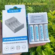 Bộ Pin Sạc Nhanh ENEMAX Gồm :1 Sạc + 4 Pin AA 4600mAh Sạc Nhanh Enemax An Toàn Tiết Kiệm Tự Ngắt có