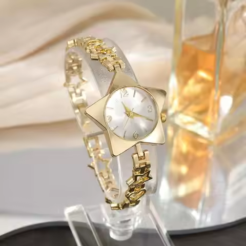 Luxury Zinc Alloy Star Watch Gold Silver Y2k Charm Star Shape Bracelet Wristwatch Simple Chain Watch