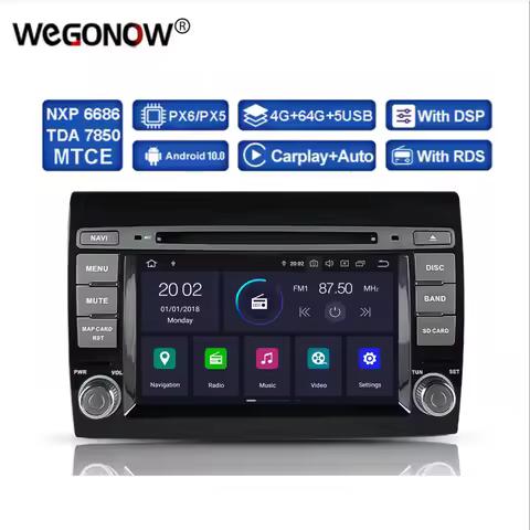 DSP PX5 IPS Android 11 4GB RAM 64G ROM Car DVD Player GPS Map Wifi RDS Radio Bluetooth 5.0 For Fiat 