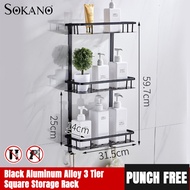 SOKANO BR007 Black Aluminium Alloy Anodizing Bathroom Storage Rack Bathroom Storage Shelf for Bathro