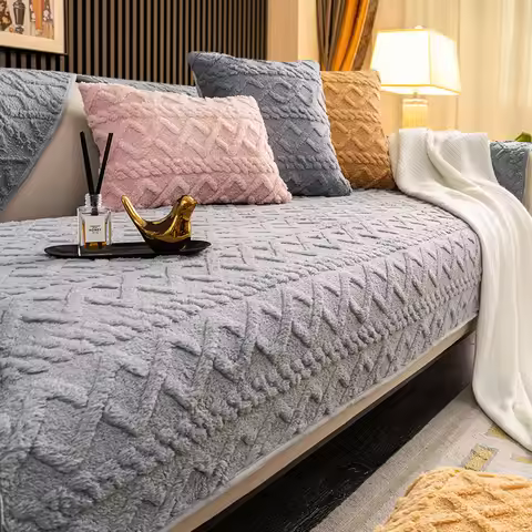 Living Room Sofa Cover Plush Couch Cover Nordic Sofa Cushion Non-slip Sofa Towel L-shaped Sofa Prote