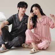 High-quality pajamas) couple pajamas womens spring and summer new short-sleeved trousers pure cotton