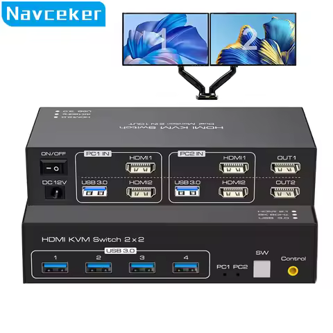 2X2 KVM Switch Dual Monitor 4k 144Hz HDMI 2.1 KVM Switch Extended Display HDMI DisplayPort USB 3.0 K