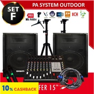 🔥Bluetooth🔥 Full set F pa system 15 inch karaoke set power mixer speaker stand microphone wireless speaker SET F
