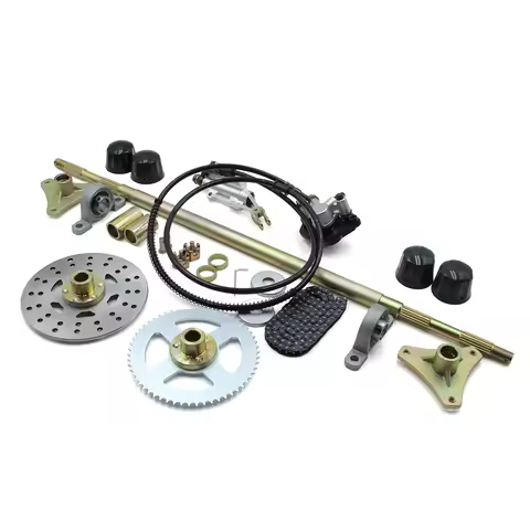 1 set 29in Go Kart Rear Live Axle Assembly Kit Axle Sprocket Chain Brake Disc Caliper Wheel Hubs Rep