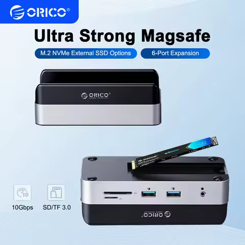 ORICO Mac Mini Docking Station M.2 NVMe SSD Case 10Gbps USB C HUB SD&TF 3.5MM for Mac M4 M4 Pro with