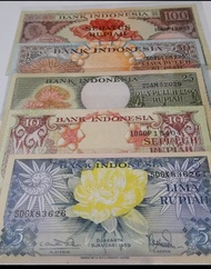 1 Set Uang Kuno Seri Bunga / 5 Rupiah - 100 Rupiah Tahun 1959