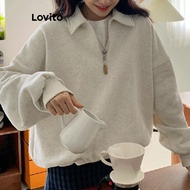 (KOL‘s pick) Lovito Casual Plain Zipper Sweatshirt for Women L102AD477