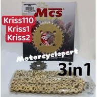 Modenas Kriss110 Kriss 110 Kriss1 Kriss2 CT110 MCS Spoket Spocket Set 415 (3in1) Gold Chain Rantai E