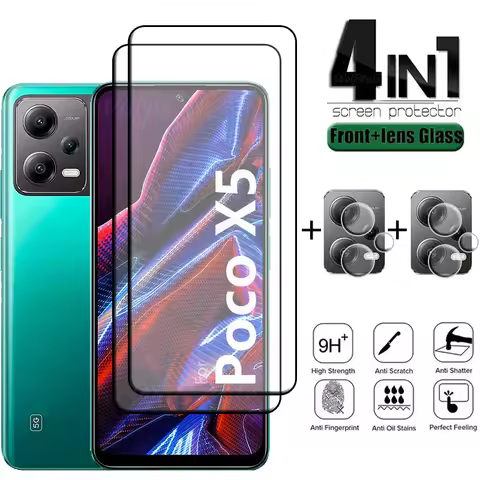 4-in-1 For Poco X5 5G Glass Xiaomi Poco X5 Tempered Glass Full Cover Glue 9H Screen Protector Poco X
