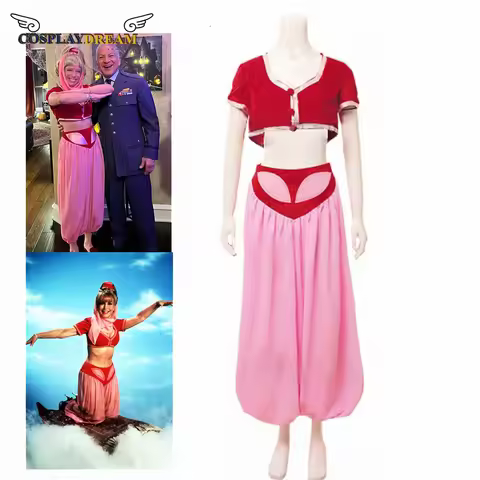 movie I Dream of Jeannie cosplay Jennie Red Crop Top and Pants Suit Halloween Cosplay Costume Women 
