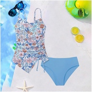 Girls 2-Piece Floral Drawstring Tankini Set Kids Swimsuit 7-16Y