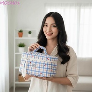 MOCHO1 Plaid Cosmetic Bag, Candy Color Cherry Printed Make Up Pouch Bag, Soft Handbag Large Capacity