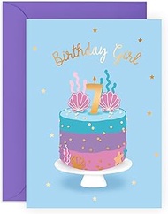 Seventh Birthday Card for Girls - Happy 7th Birthday - Age 7 - Seven Year Old - Shell and Star - Cut
