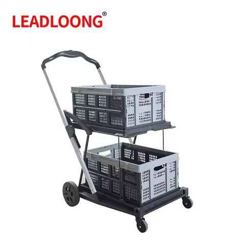 LEADLOONG Wholesale Two Tier Shopping Troller Factory Supermaket Equipment Double Desk Carts for Gro